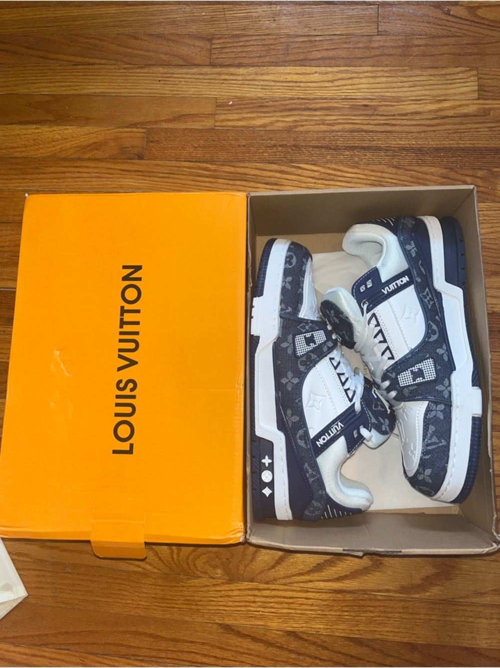 Louis Vuitton Kids Monogram Low-Top Sneakers in Navy & White